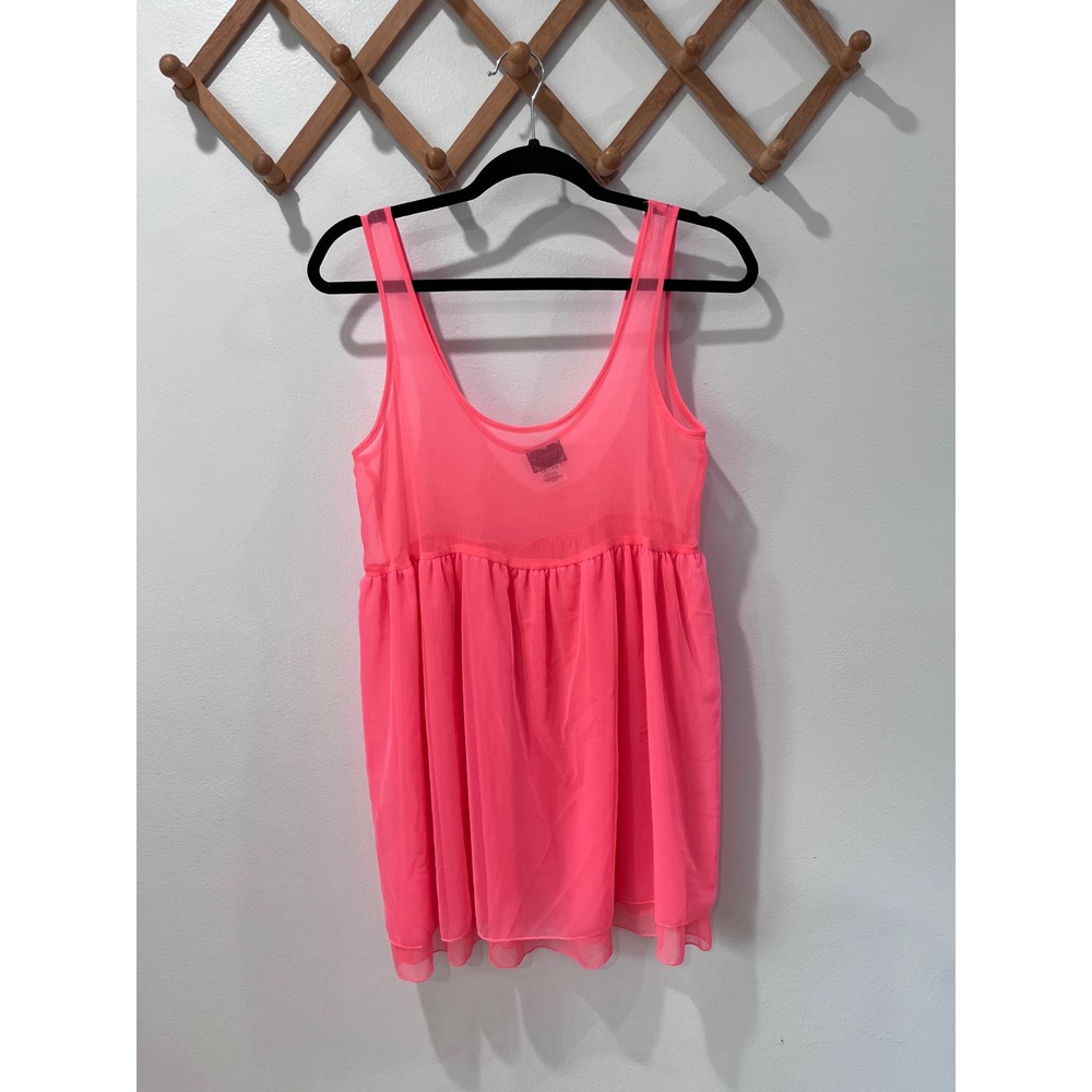 Intimately Free People Neon Pink Sheer Mesh Babydoll Tunic XS Tiered Chiffon